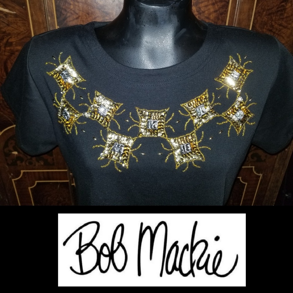 Bob Mackie sequin black shirt tshirt